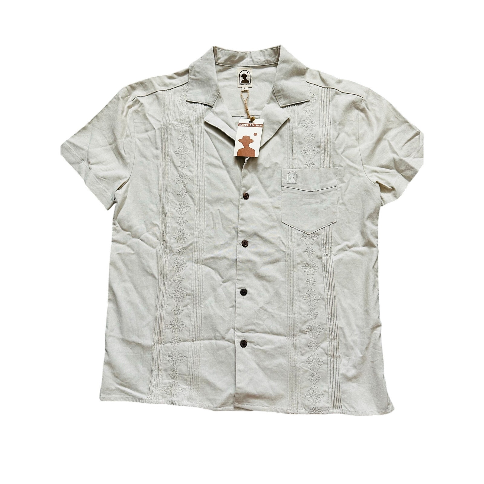 Dandy Del Mar Brisa Linen Shirt Vintage Ivory Embroidered Camp Size S